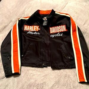 Harley davidson  Women like new Motor Jacket Full Zip Biker Black Striped Orange